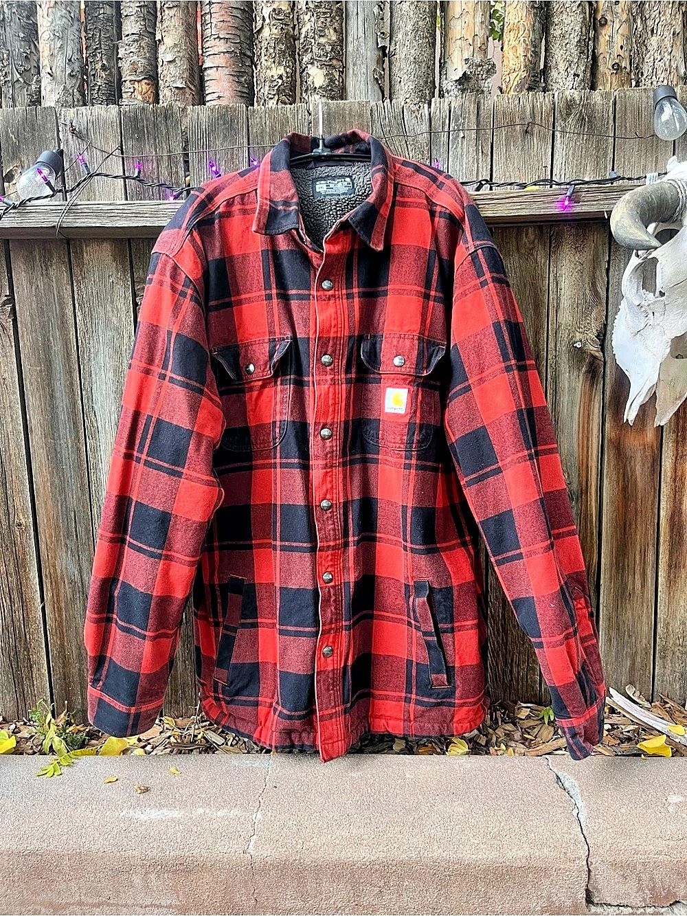 Carhartt Hubbard Sherpa-Lined Plaid Flannel Shirt Jac Red & Black Buffalo Check